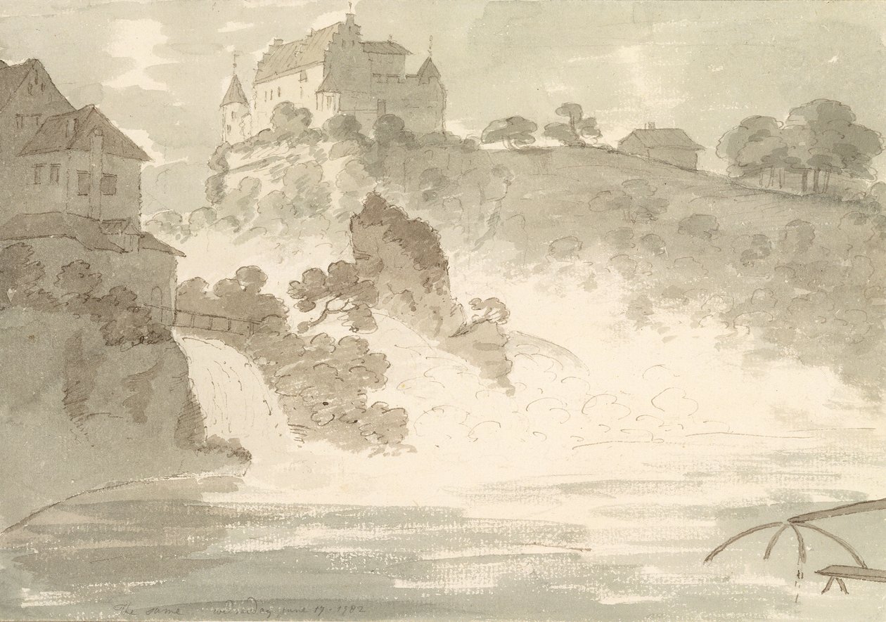 1782年落在Schauffhausen（纸上用钢笔和墨水在石墨上） 作者 乔治·豪兰·博蒙特