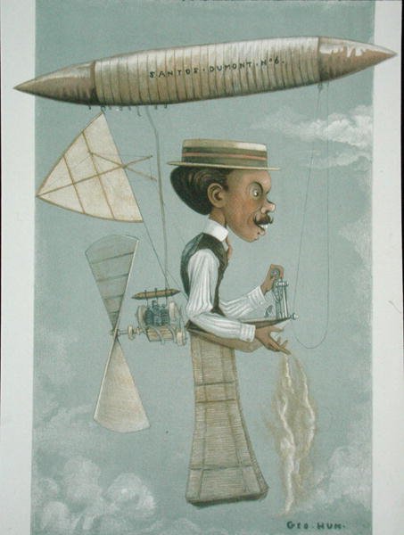 阿尔贝托-桑托斯-杜蒙（1873-1932），来自《Punch》杂志 "Men of the Day "的插图（彩色平印）。 作者 乔治·洪
