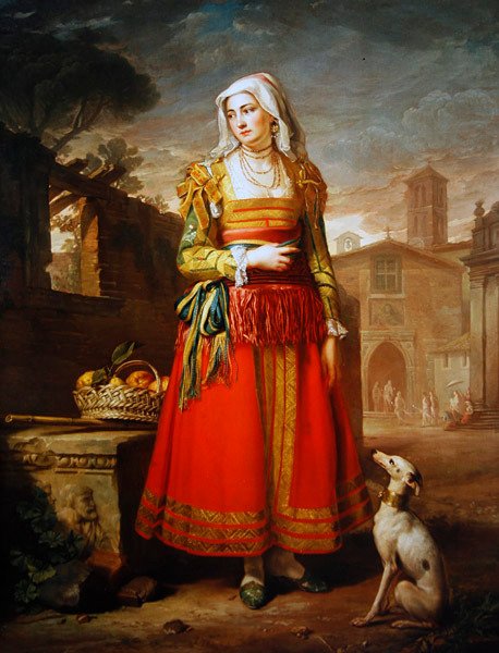 全身穿着意大利服装的女士画像（布面油画） 作者 乔治·詹姆斯