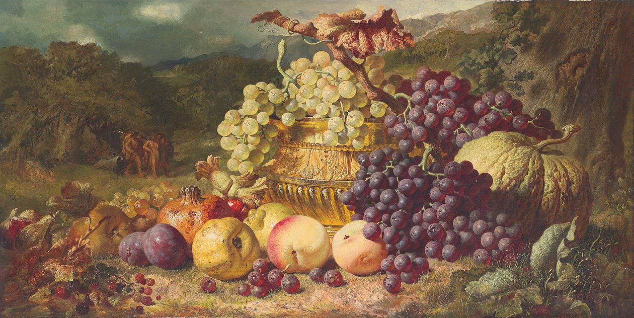 静物与风景中的水果，超越狩猎聚会，1859年 作者 乔治·兰斯