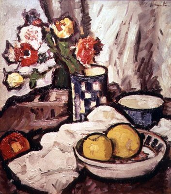 玫瑰和水果的静物（布面油画） 作者 乔治·莱斯利·亨特