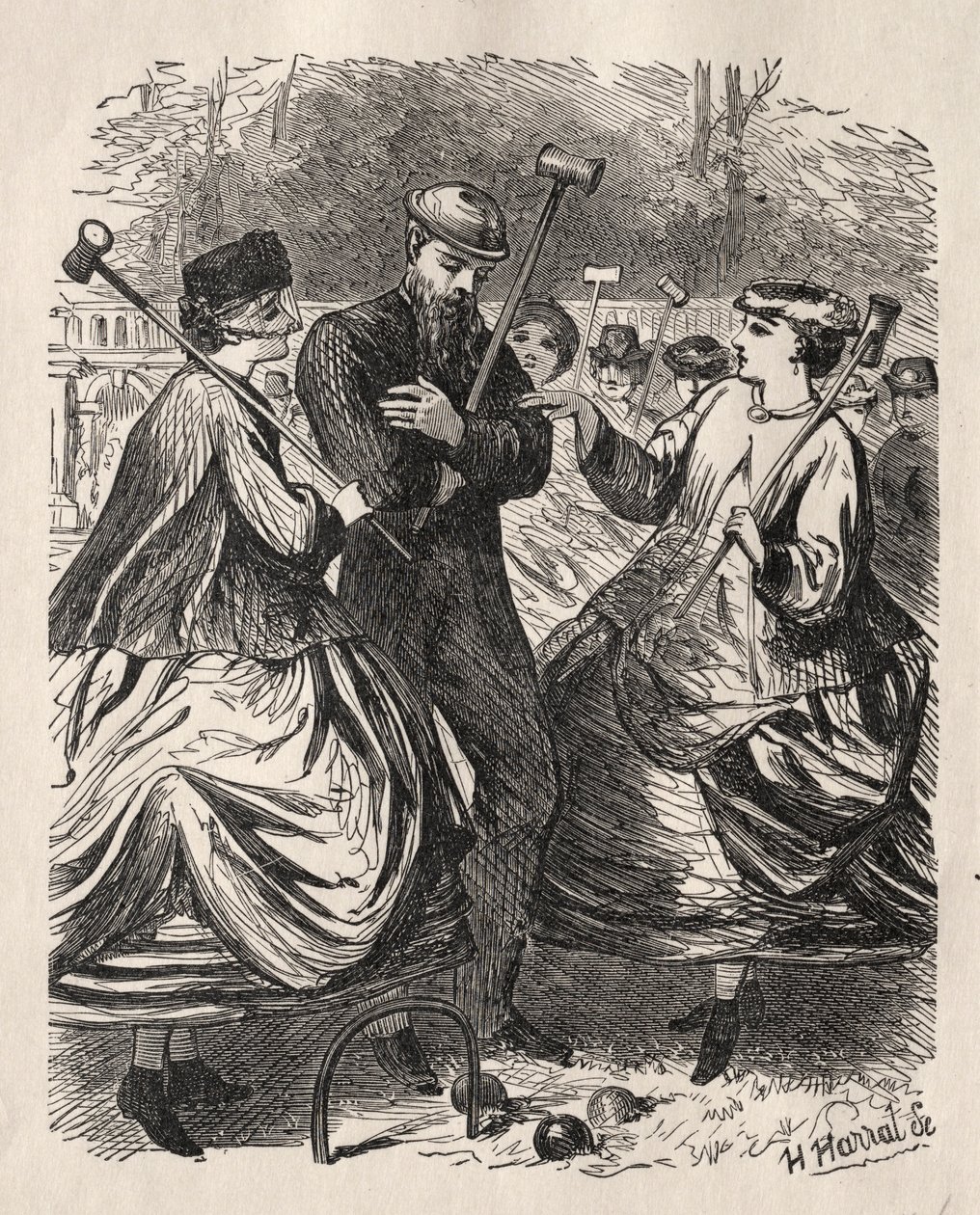 我们的槌球派对，1864年。 作者 乔治·路易斯·帕尔梅拉·布森·布莫里耶