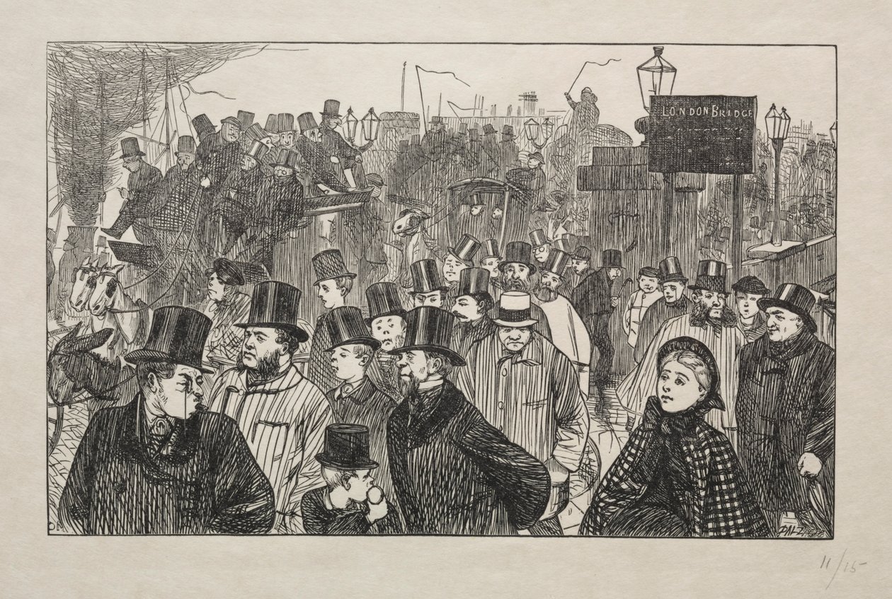 伦敦桥的活流-桥上，1863年。 作者 乔治·路易斯·帕尔梅拉·布森·布莫里耶