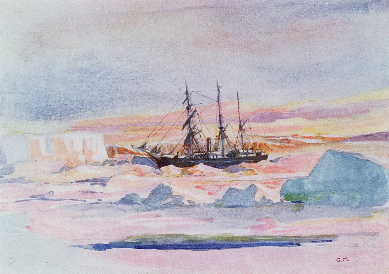 Aurora Australis，来自&39;南极之心：尼姆罗德远征南极&39;的插图，由欧内斯特沙克尔顿爵士（1874-1922） 作者 乔治马斯顿