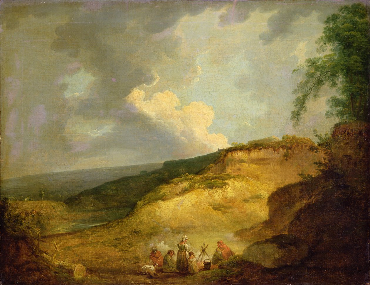 广泛的山区风景，前景是吉普赛人的营地（布面油画 作者 乔治·莫兰德