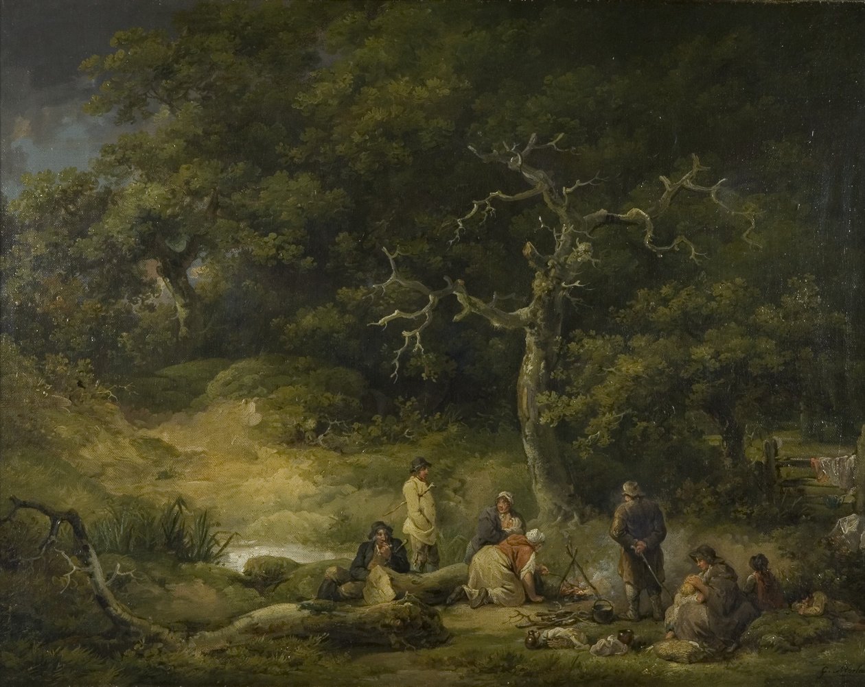 风景中的吉普赛人，约1790年（布面油画） 作者 乔治·莫兰德