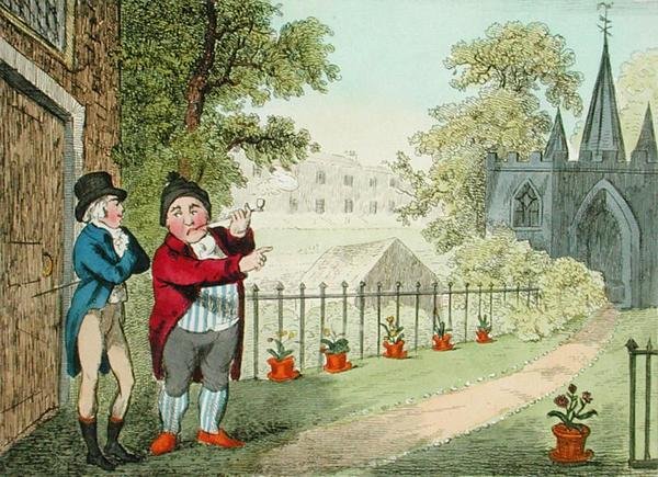 描绘花园，由Isaac Cruikshank (1756-c.1811)雕刻，1796年出版（水印）。 作者 乔治·穆塔德（后）伍德沃德
