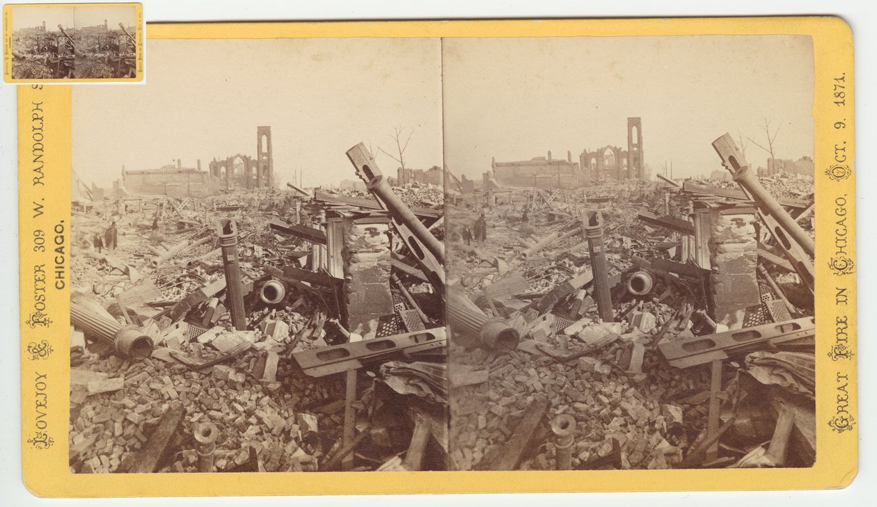 1871年1871年芝加哥大火之后猛犸象商店和莱特的废墟的立体图（卡片上的照片） 作者 乔治·N·巴纳德