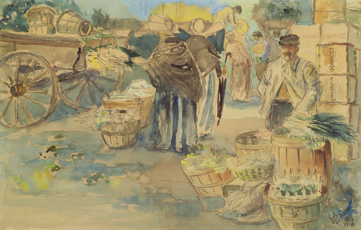 市场，新奥尔良，1918年 作者 乔治·奥弗伯里·哈特