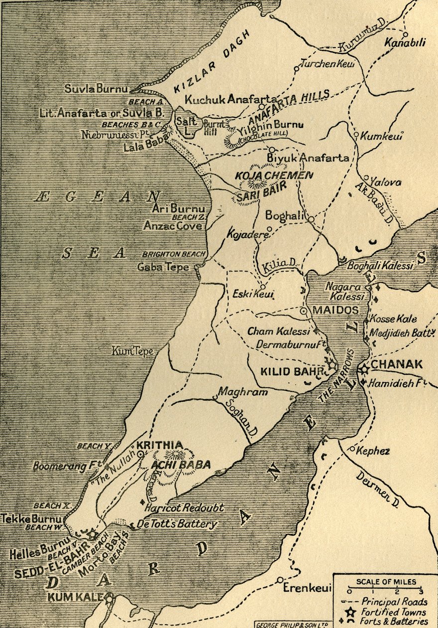 加里波利半岛地图，1919年。 作者 乔治·菲利普父子有限公司