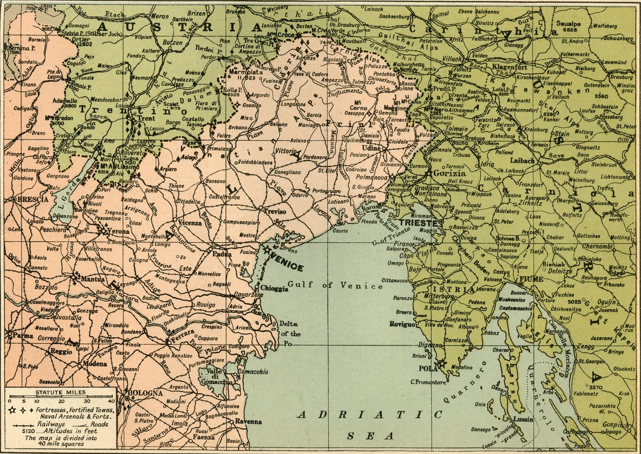 1919年意大利战线地图。 作者 乔治·菲利普父子有限公司