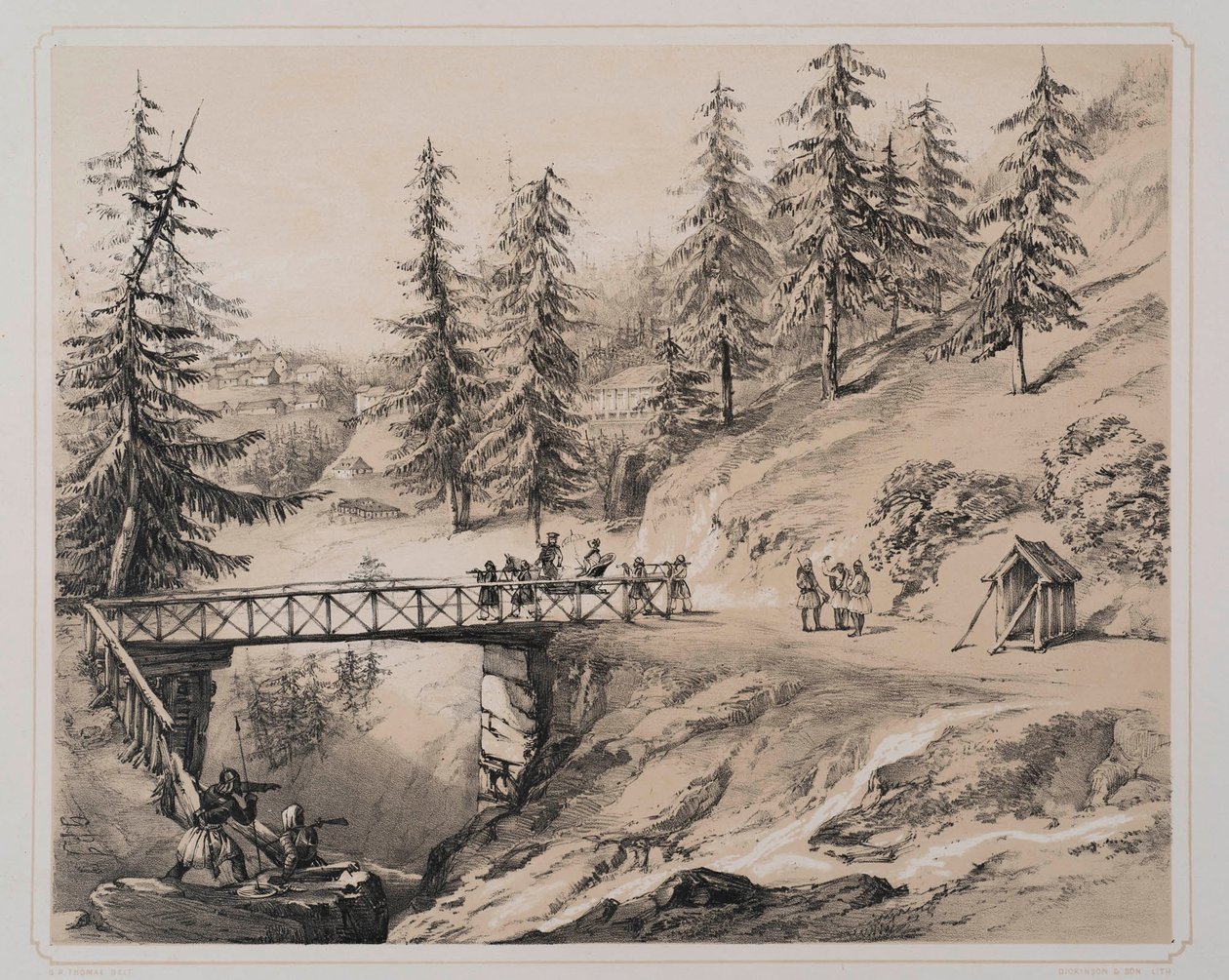 Combermere Bridge，Abbeville和Barretts Boarding House，1846 作者 乔治·鲍威尔·托马斯