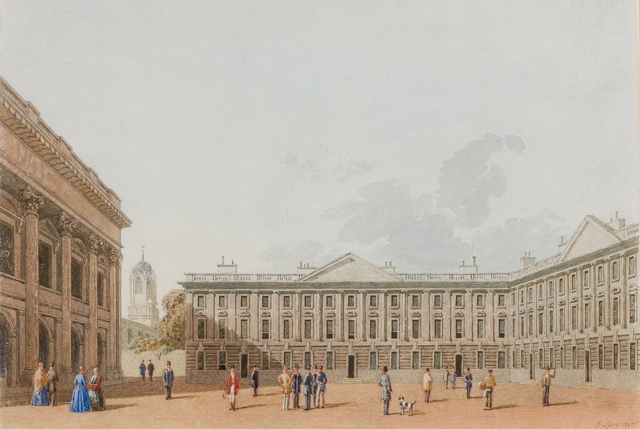 Peckwater Quad向西看，基督教堂，牛津，1850年（墨水和纸张上写着） 作者 乔治·派恩