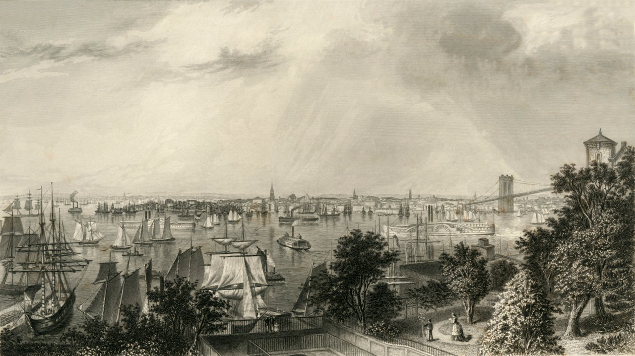 纽约市，来自布鲁克林高地》，1874年。   作者 乔治·R·霍尔