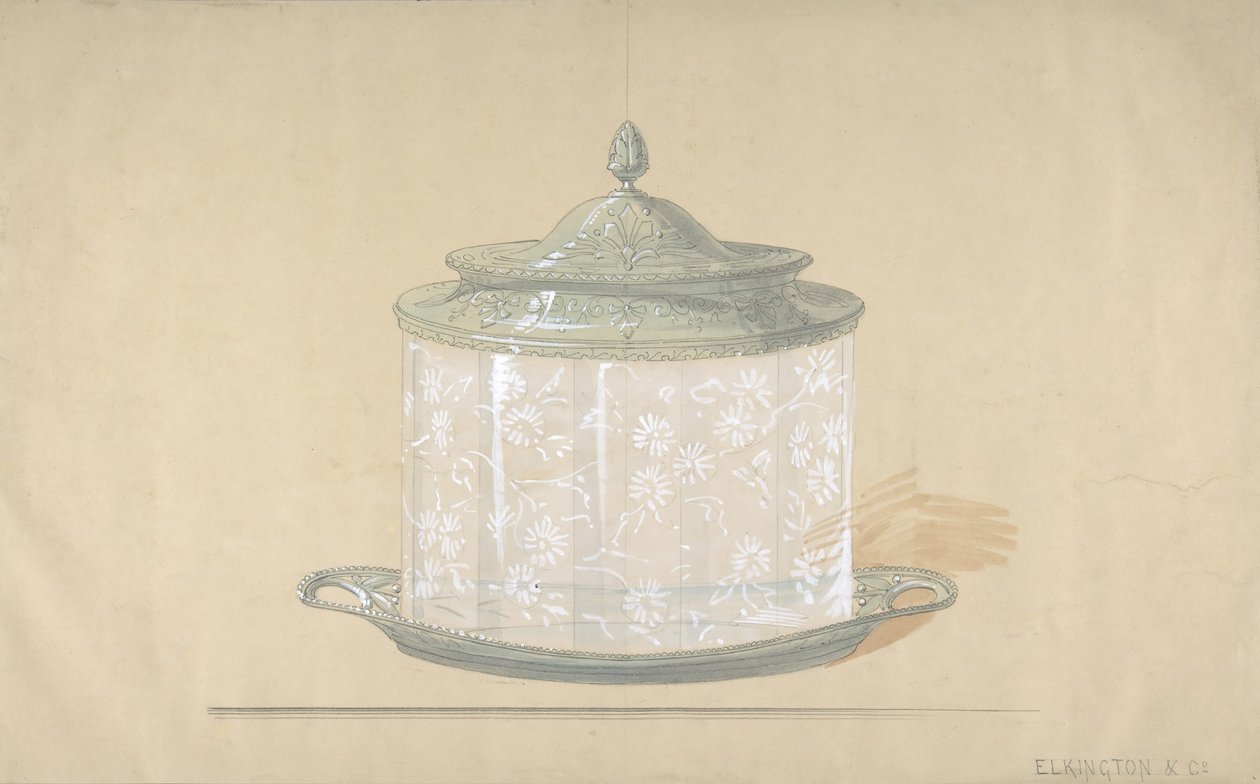 带银质底座和盖子的玻璃盒设计，1820-65。 作者 乔治·理查兹·埃尔金顿