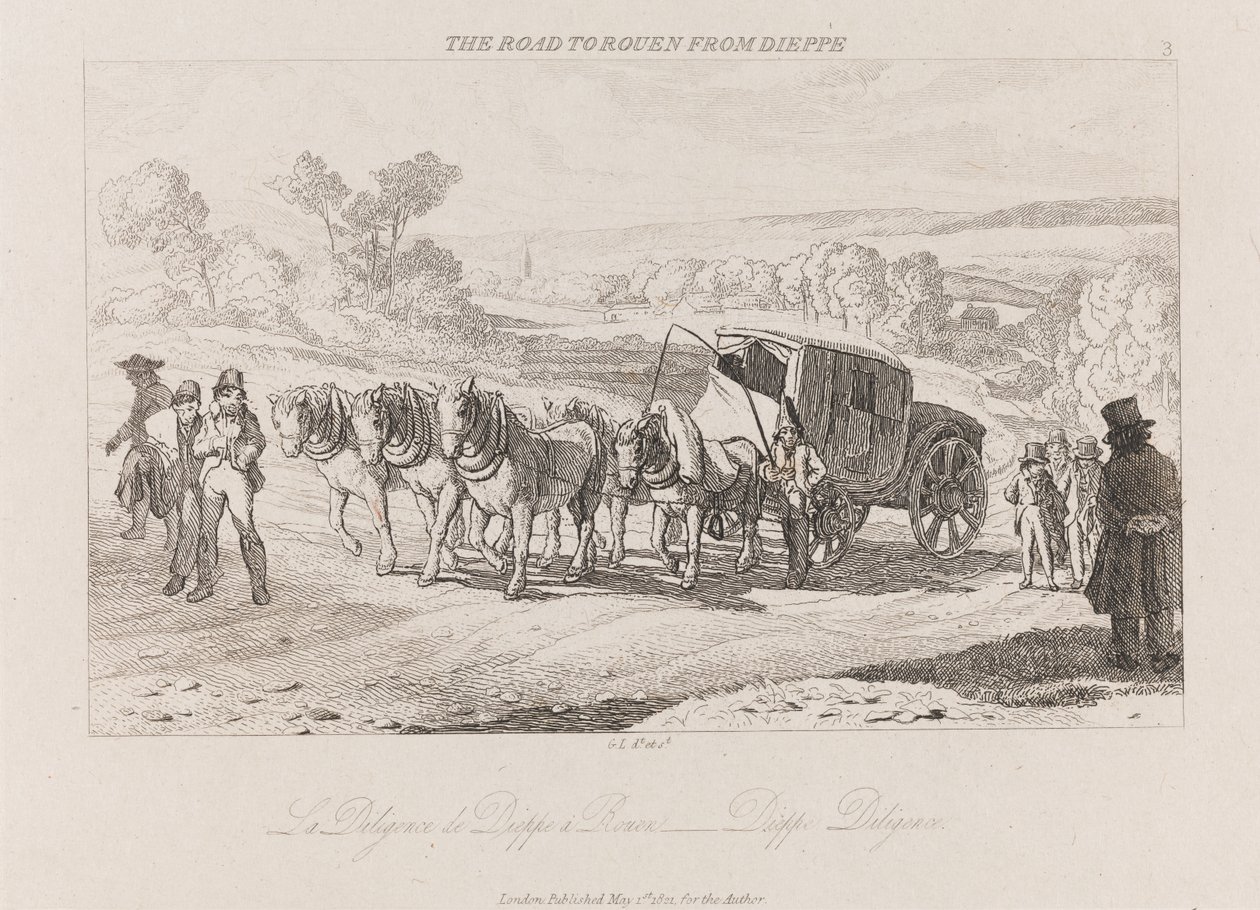 从迪耶普（Dieppe）到鲁昂（Rouen）的路1821（蚀刻） 作者 乔治·罗伯特·刘易斯
