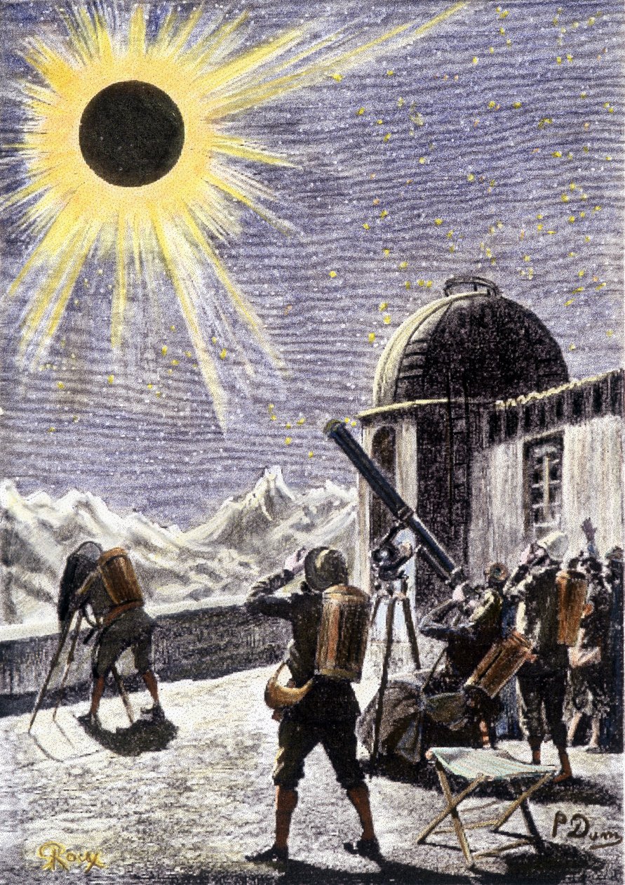 观看日食的人们——在安德烈·劳里 (André Laurie) 的“Les Exiles de la Terre”中，乔治·鲁 (Georges Roux) 插图。 黑泽尔版本 作者 乔治·鲁克斯