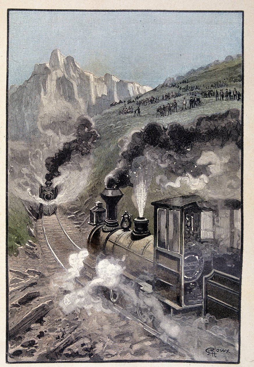 儒勒·凡尔纳 (Jules Verne) 的“怪人的遗嘱”中机车上的人（第 435 页） 作者 乔治·鲁克斯