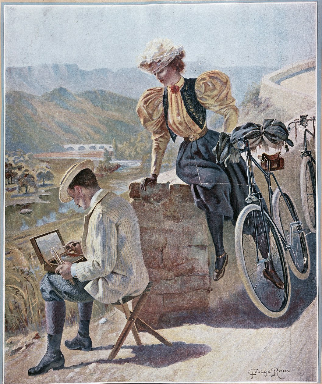 水彩和自行车 - Georges Roux 平版印刷，1900 年 作者 乔治·鲁克斯