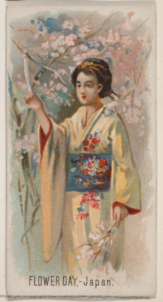 花日，日本，来自杜克牌香烟的假日系列N80，1890年。 作者 乔治·S·哈里斯父子