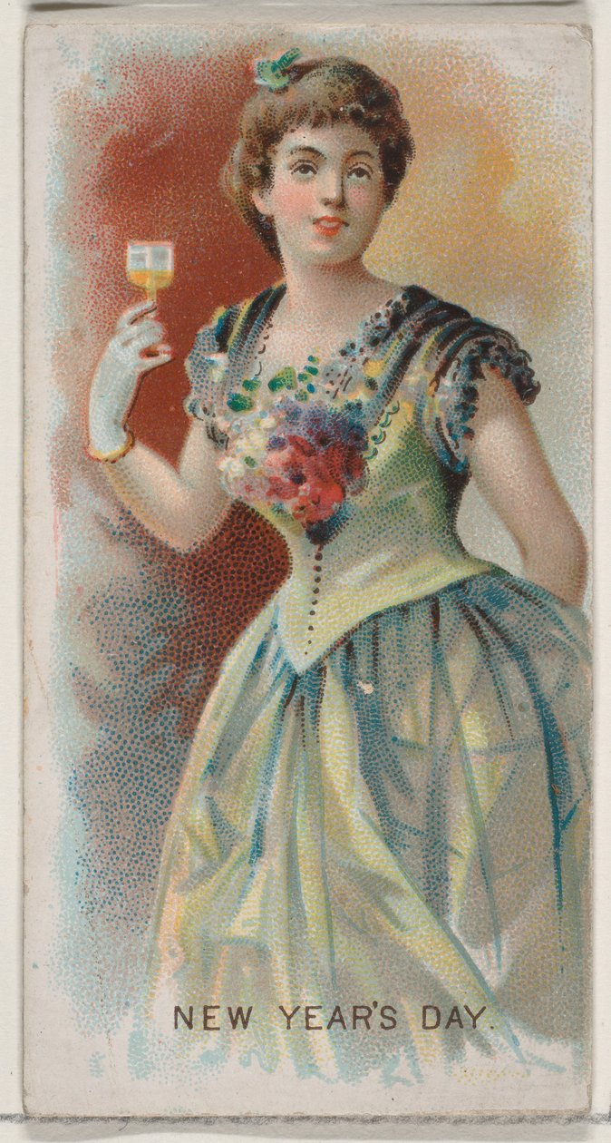 元旦，美国，来自假期系列N80的杜克牌香烟，1890年。 作者 乔治·S·哈里斯父子