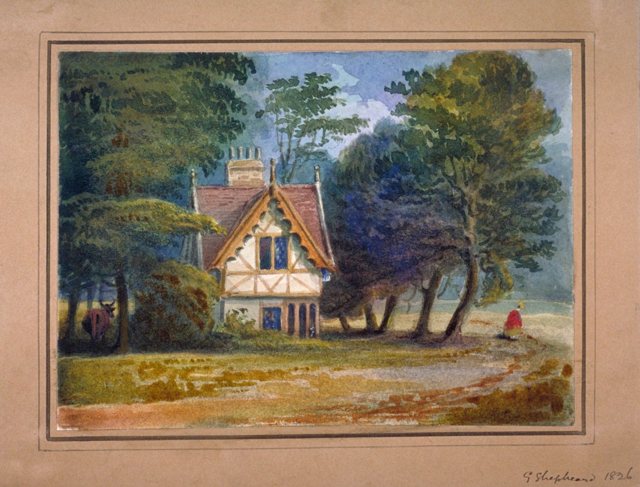 伦敦海德公园的小屋景观，1826年。                                                        作者 乔治·谢泼德