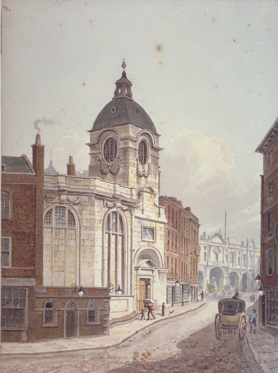 伦敦市Threadneedle街的St Benet Fink教堂，1810年 作者 乔治·谢泼德
