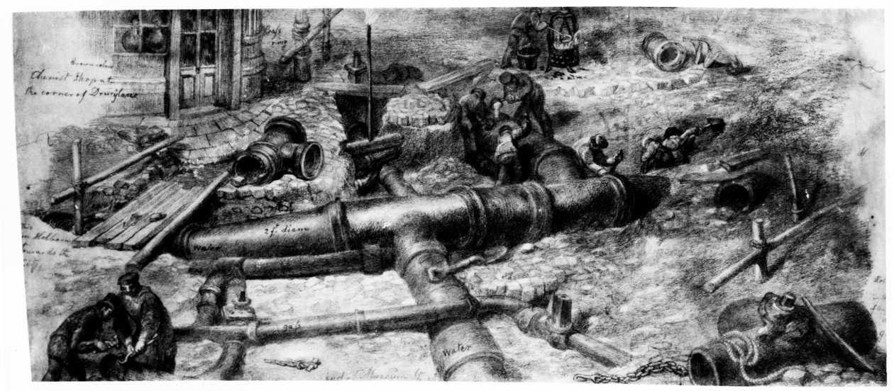 建于1845年Holborn的公共下水道（wc和纸上石墨） 作者 乔治·斯尼·夏普