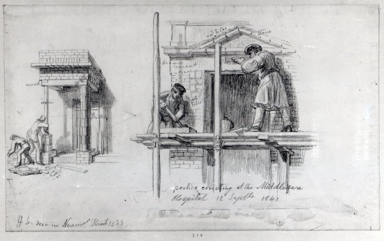 1833年和1840年在伦敦纽汉街和米德尔塞克斯医院建立Porticos 作者 乔治·斯尼·夏普