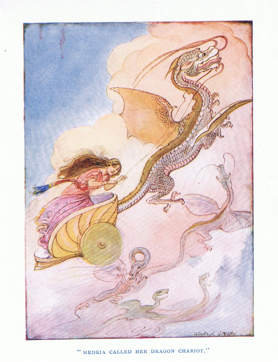 Medeia称她为龙战车，由George Allen和Unwin 1929年出版的The Heroes 作者 乔治·索珀