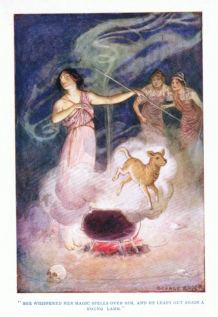 她在魔法咒语上低声说道，然后他又从乔治·艾伦和Unwin 1929年出版的“英雄”中跳出了一只羔羊。 作者 乔治·索珀
