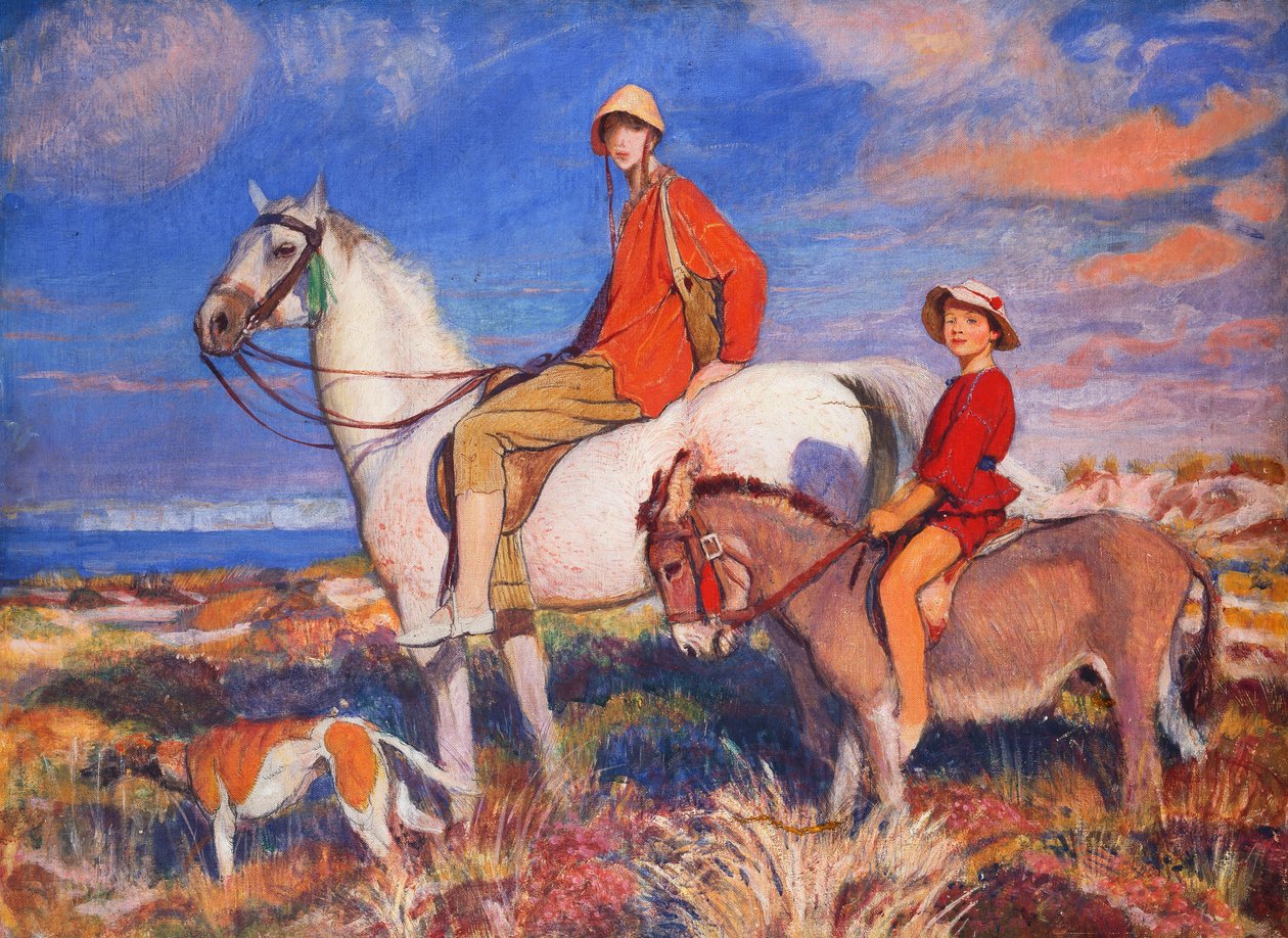 希尔达和玛丽（1930年）在多塞特郡Studland湾（布面油画） 作者 乔治·斯宾塞·沃森
