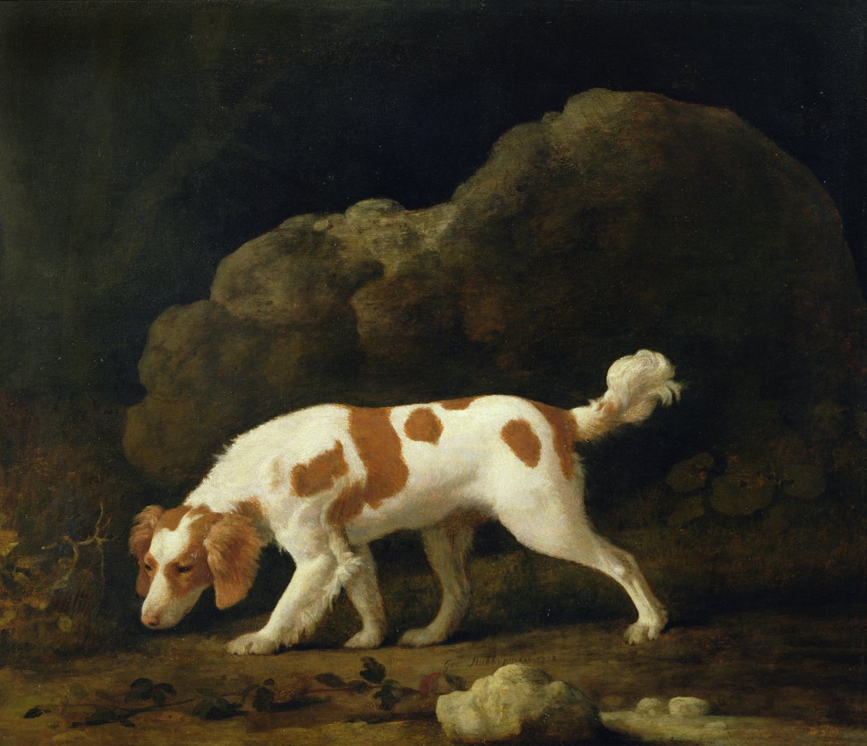 一只小猎犬（布面油画）（一对见266116）。 作者 乔治·斯塔布斯