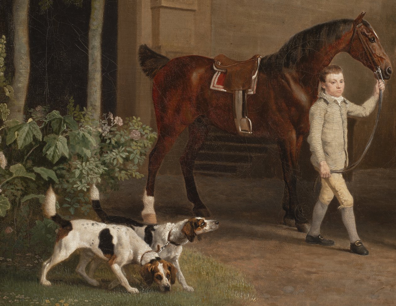 威廉·亨利·卡文迪什·本廷克（William Henry Cavendish Bentinck）的详细信息，波特兰第三公爵在维尔贝克修道院骑马马厩前，1766-7 作者 乔治·斯塔布斯