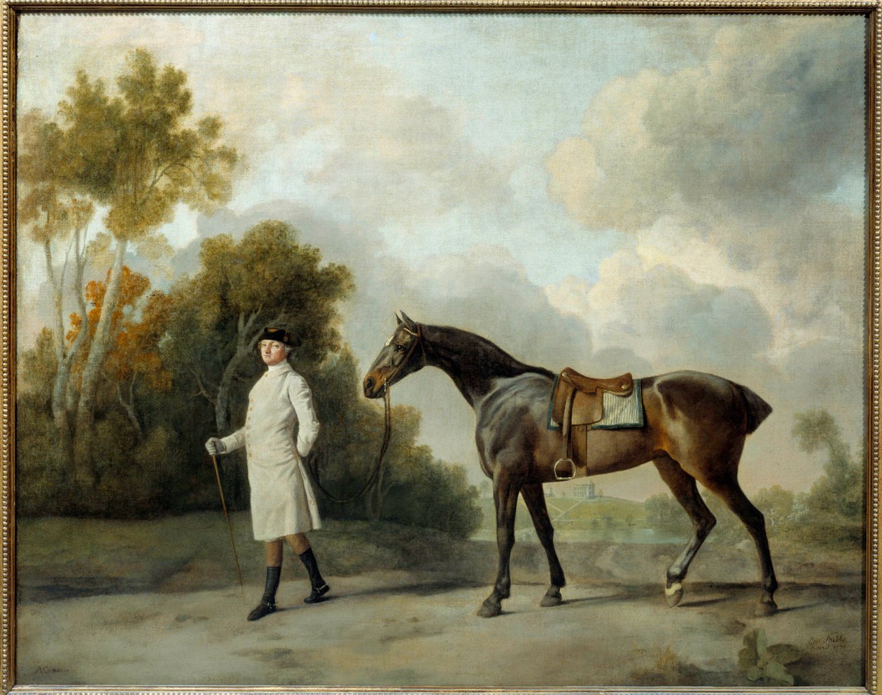 乔治·斯塔布斯（George Stubbs，1724-1806 年）的阿什顿、寇松子爵和他的母马画像。 1x1,28 m 作者 乔治·斯塔布斯