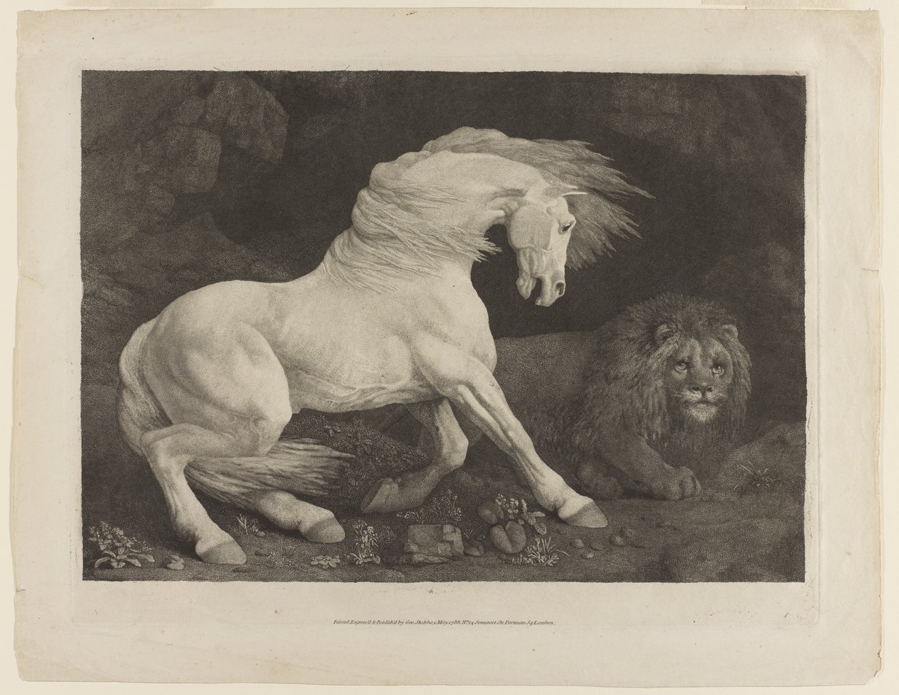乔治·斯塔布斯（George Stubbs）（1724-1806）之后，一匹被狮子吓倒的马 作者 乔治·汤利·斯塔布斯