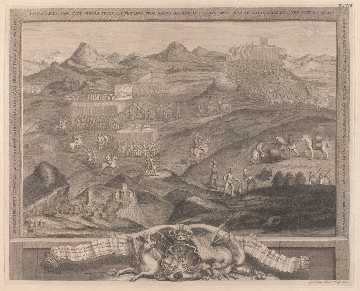1567 年爱丁堡附近的卡伯里山阵地战，苏格兰女王玛丽向苏格兰邦联领主投降，博特维尔伯爵逃脱 作者 乔治·维尔图