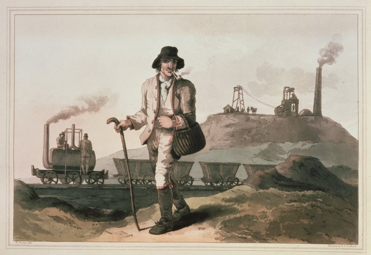 位于利兹附近的米德尔顿煤矿的Blenkinsop机车，由Robert和Daniel Havell雕刻，1814年 作者 乔治·沃克