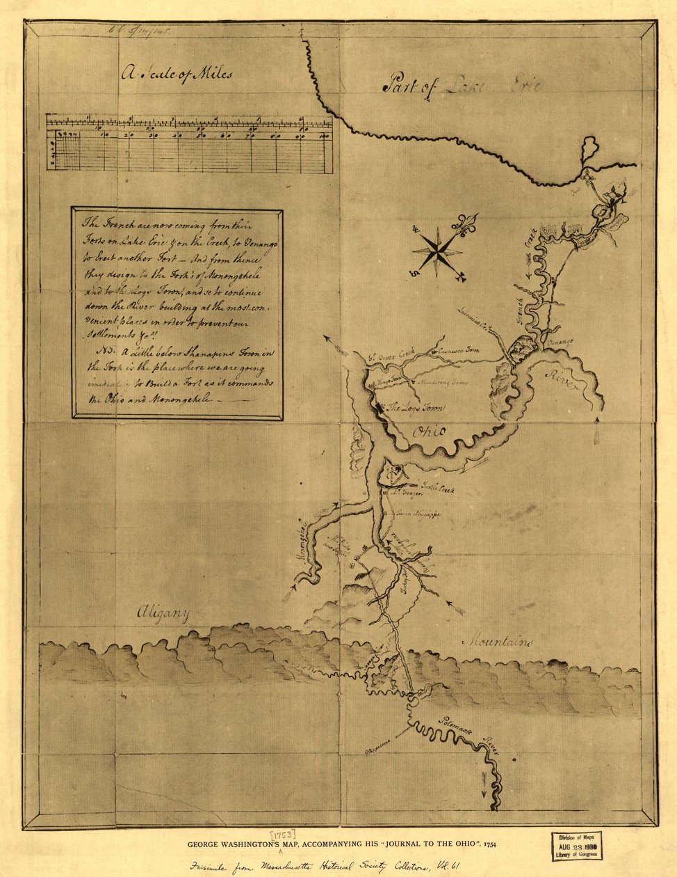 乔治-华盛顿的地图，附于他 1754 年的 "俄亥俄州日志"。LOC 99446116 作者 乔治·华盛顿
