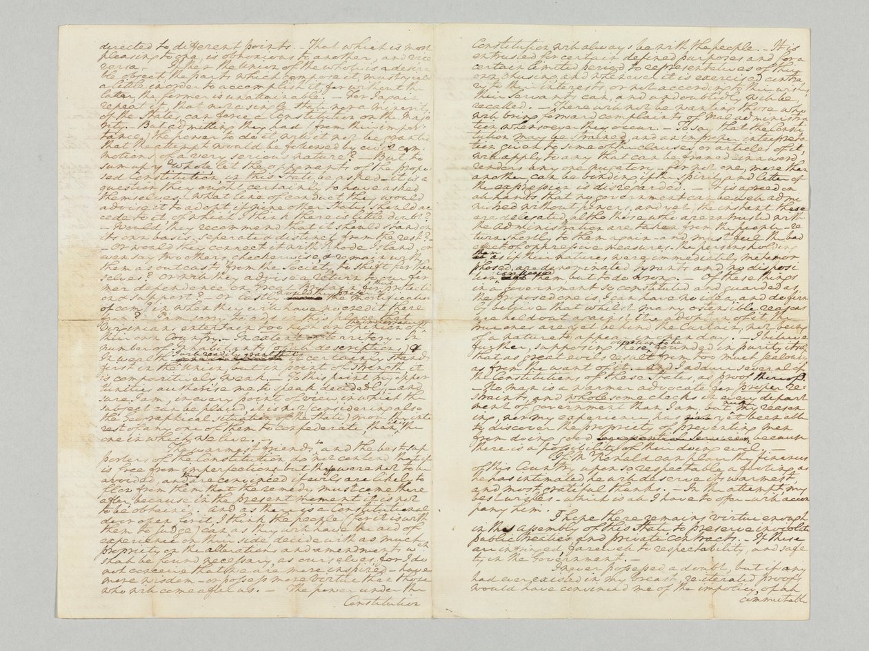 1787年11月9日致布什罗德·华盛顿的亲笔签名信中写道：“宪法赋予的权力永远与人民同在” 作者 乔治·华盛顿