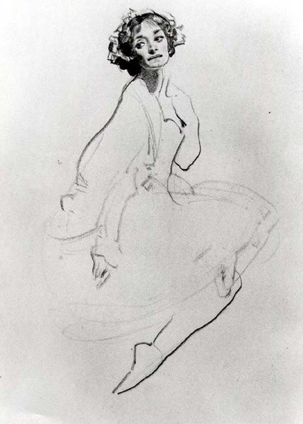 芭蕾舞者研究》，约1911年（纸上粉笔画）（黑白照片） 作者 乔治·华盛顿·兰伯特