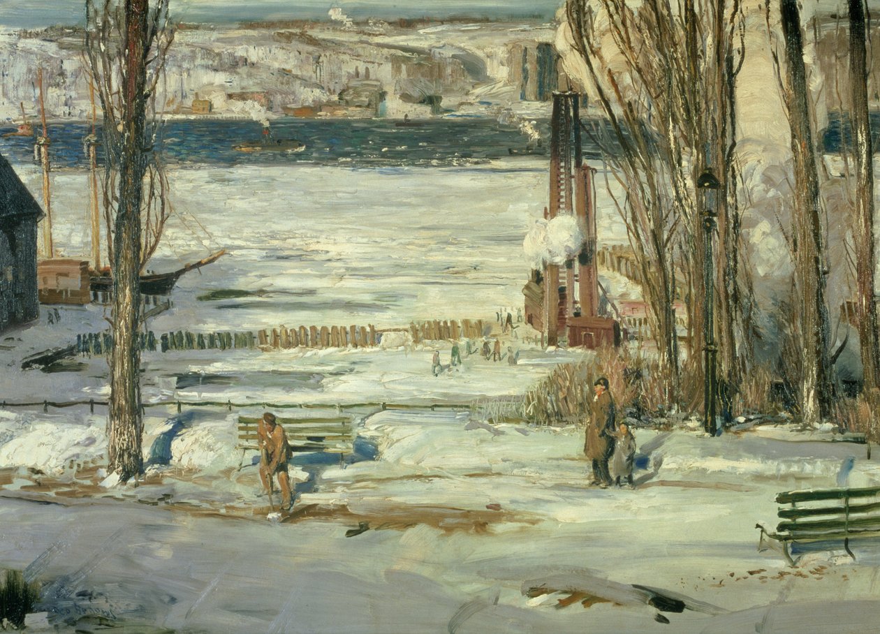 早晨的雪 - 哈德逊河，1910年 作者 乔治·韦斯利·贝洛斯