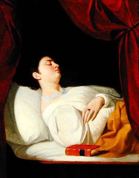 一位正在睡觉的女士的肖像，约1834年（木板油画 作者 乔治·惠廷·弗拉格