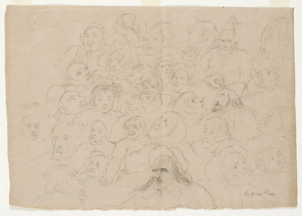 Untitled - Numerous portrait sketches, roughly drawn, of men, women, and children (pencil on paper) 作者 乔治·惠廷·弗拉格