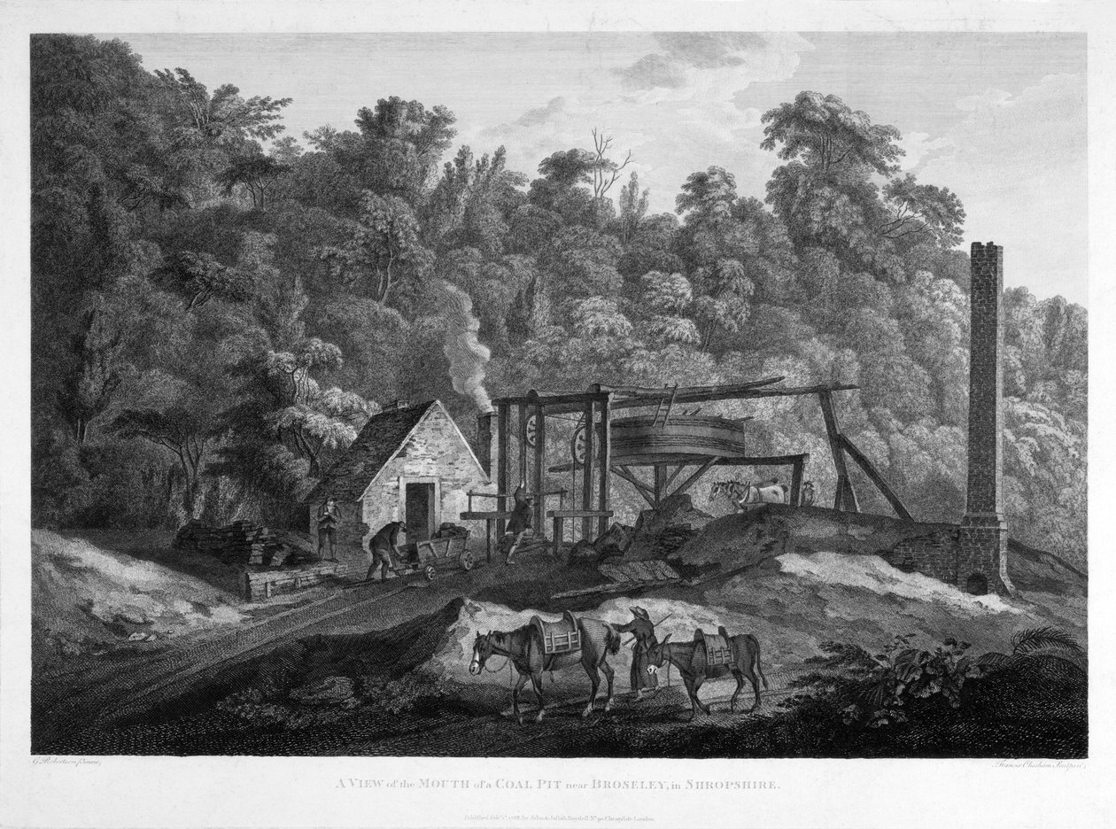 在Shropshire的Broseley附近的一个煤矿口的视图，由Francis Chesham（1749-1806）1788刻 作者 罗伯逊之后的乔治