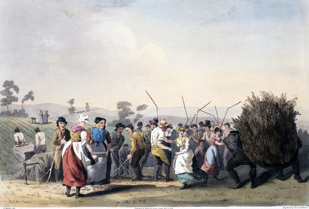 强奸脱粒，来自约克郡的服装，由Robert Havell（1769-1832）1814（手工彩色aquatint）雕刻而成 作者 沃克之后的乔治