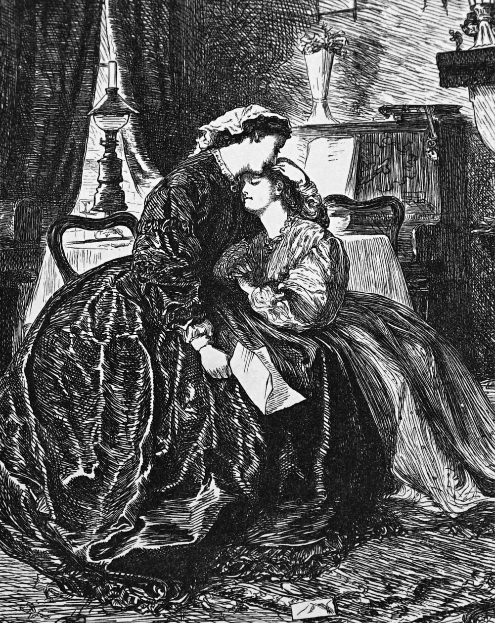 A mother and daughter receiving news of husband