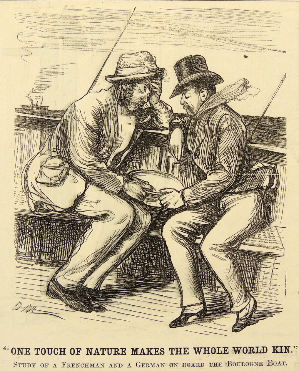 Boat passengers suffering from Seasickness. George du Maurier cartoon from 