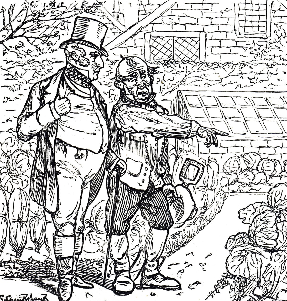 Cartoon depicting a gentleman with the gardener in the vegetable plot 作者 乔治·杜莫里耶