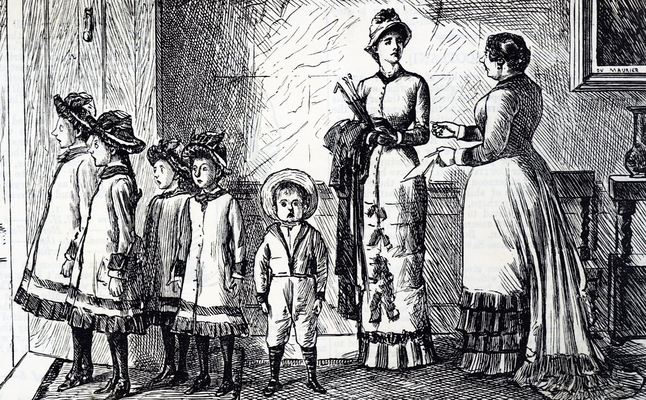 Cartoon depicting a mother with her brood 作者 乔治·杜莫里耶